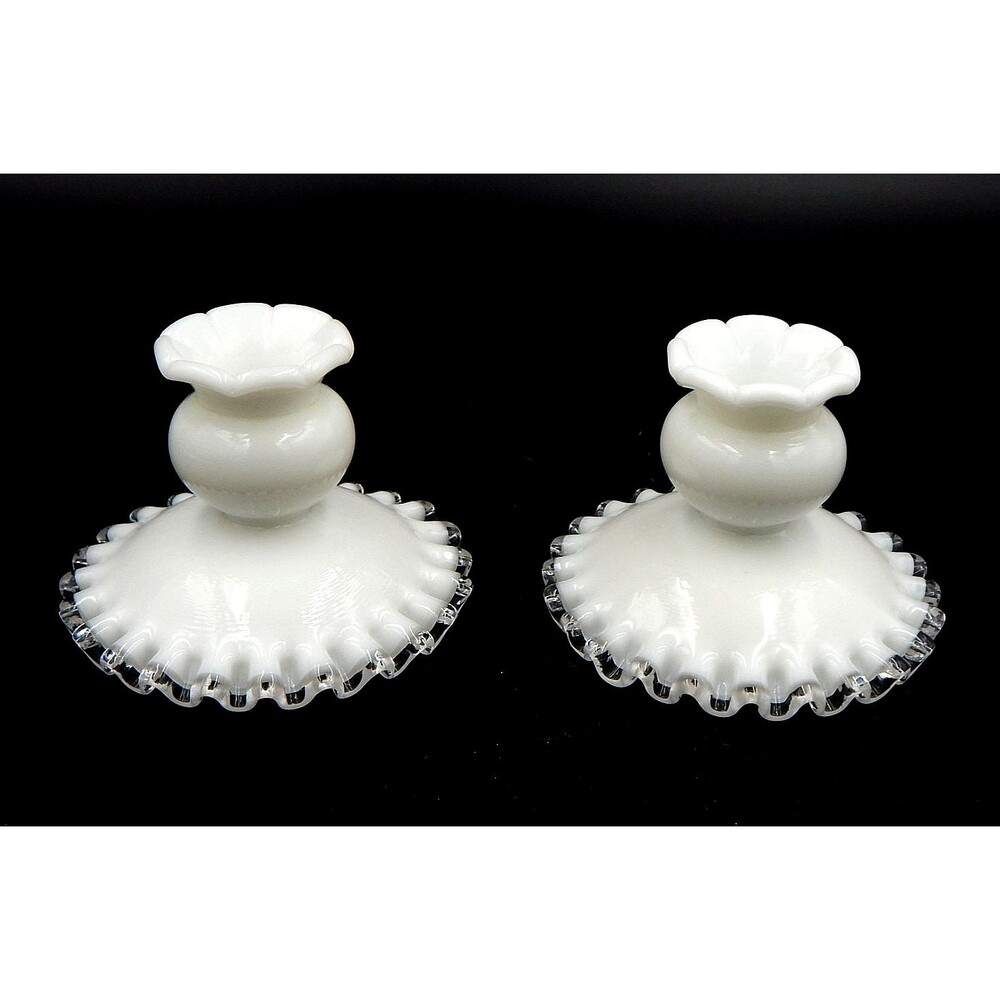 Fenton Silvercrest Milk Glass Taper Candlestick 3.5 Inch Holders Set of 2